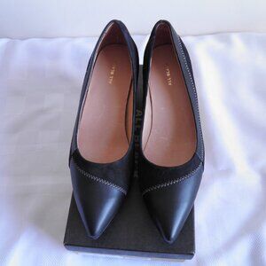 Square Stitch Wedge Black Shoes Size 9